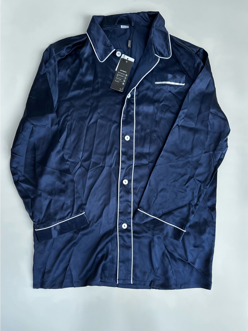 Lilysilk Men’s Custom Made Mulberry Silk Pajama Shirt Navy Blue NWT